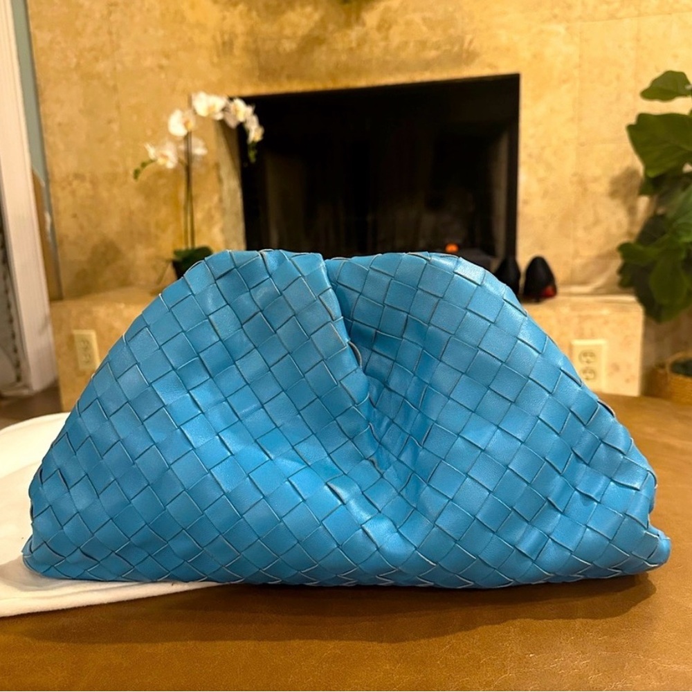 Bottega blue Intrecciato maxi pouch clutch bag
